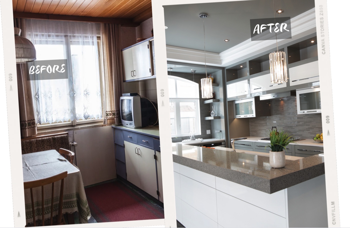 Kitchen before and after house renovation
